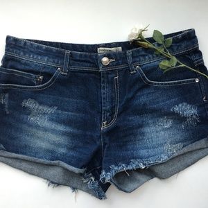 Distressed Denim Short Shorts (Dark Wash)